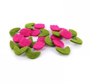 Vilten mini bloemen UC-GHG209 Tulpen van vilt 4cm/12stuks