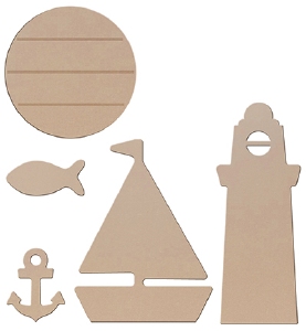 DDBD 460.454.080 MDF Zomer set: Zee,boot,vuurtoren,anker,vis