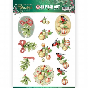 3D Push-Out vel SB10478 Jeanine/Christmas Flowers/Mistle Toe