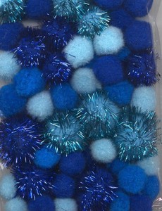 H&CFun 12233-3303 Mix Pompon set Blauw/glitter 50stuks
