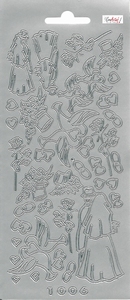 Stickervel 1006 Huwelijk (zilver) bruidspaar, duiven e.d.