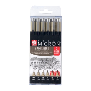 Sakura Pigma Micron set POXSDKB6P Zwart 4 + 2 (totaal 6 fineliners)
