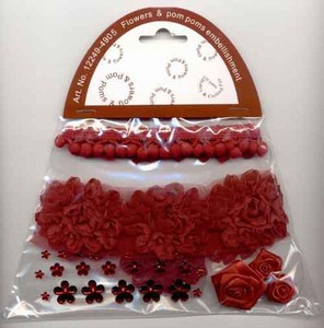 H&C Fun 12249-4905 Flowers & Pompons Embellishments Red
