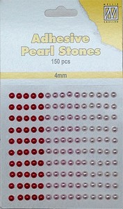 Nellie's Adhesive Pearl Stones 4mm APS401 Rood-Roze