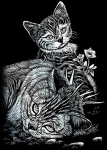 R&L Krasfolie pakket SILF102 mini Tabby Cat&Kitten (zilver)