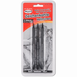 Meyco 14388 Woodless Charcoal pencils, 3 stuks soft/med/hard