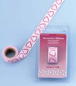 H&C Fun 12121-2101-Decorative ribbon Hartjes roze-rood