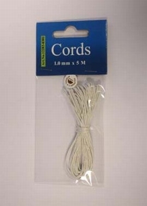 H&C Fun 12283-8301 Waxed Cotton Cord 1 mm White