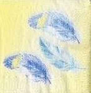 Servet: Blauwe veren op gele achtergrond*