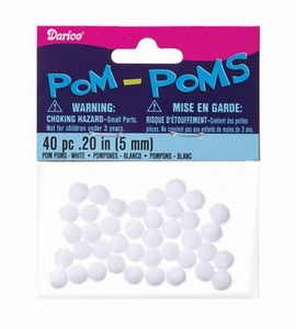 Darice 10549-10 mini Pompons Wit 5mm, circa 40stuks
