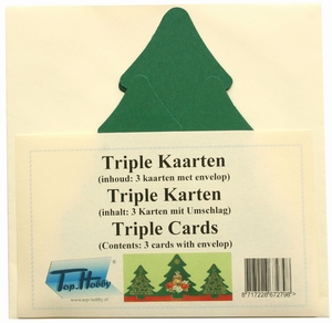 Kaarten set TK41-3 Triple kaart pakjes Kerstboom (drieluik)