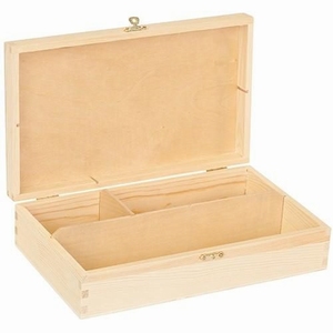 Houten tekendoos/kist 3 vaks 27x16cm, 6,5cm hoog