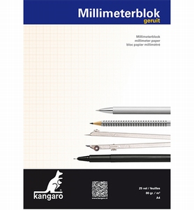 Kangaro K-5594 Millimeterpapier/ontwerpblok A4 , 25vel