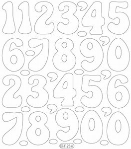 Stickervel Starform 3123 XL outline stickers, CIJFERS Zilver
