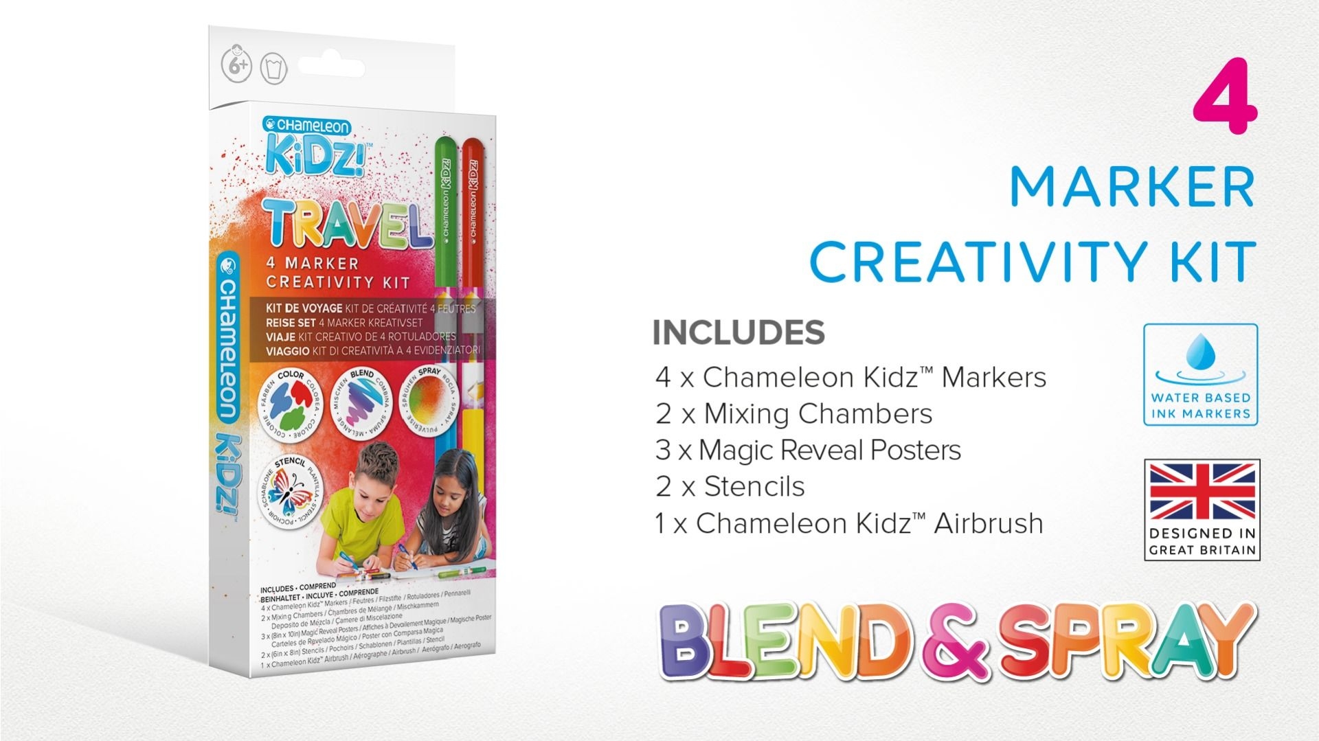 Chameleon Kidz CK1001 Travel  4 color creativity kit aquamarkers