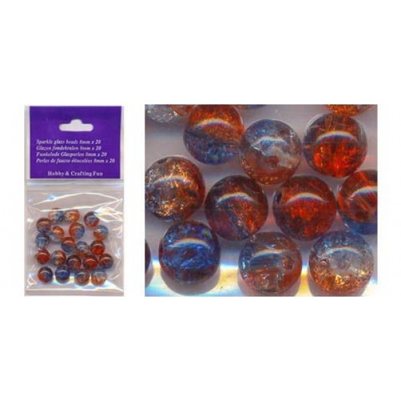 H&CFun 10805-8023 Glass beads 8mm Sparkle Blauw/Oranje