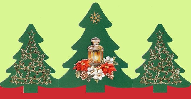 Kaarten set TK41-3 Triple kaart pakjes Kerstboom (drieluik)