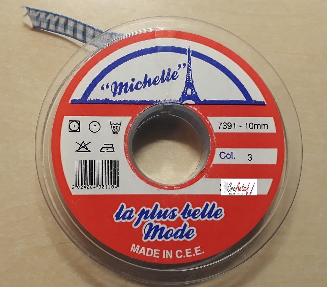 Michelle 7391-3 Geruit lint Lichtblauw-Wit breedte 10mm