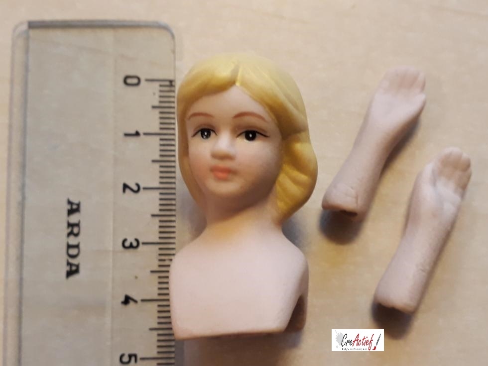 xCrea Doll DH800032 poppensetje mini hoofd en handjes meisje